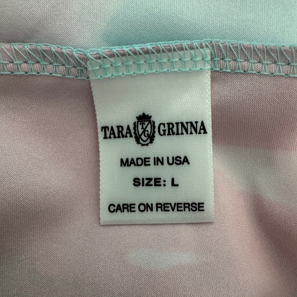 Tara Grinna Halter Dress Large Blue Tropical Floral Palm Leaf Beach Vacation - Picture 9 of 10
